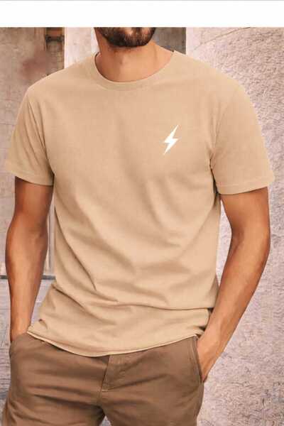 New Shine Lightning Bolt Printed Beige Unisex T-Shirt