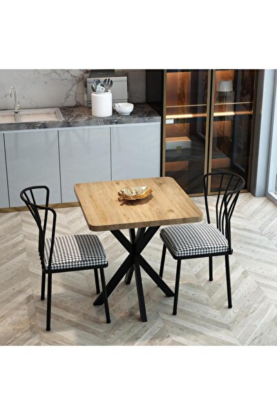 MRVHOMEE 70 x 70 Yıldız Ayaklı Mutfak Masası Seti - Ahşap