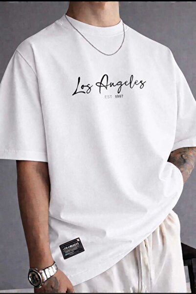 New Shine تي شيرت لوس أنجلوس إست 1997 مطبوع باللون الأبيض للجنسين