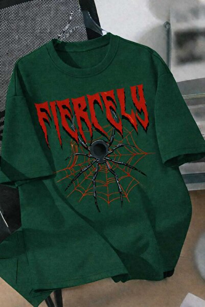 New Shine Fiercely Spider Web Printed Green Unisex T-Shirt