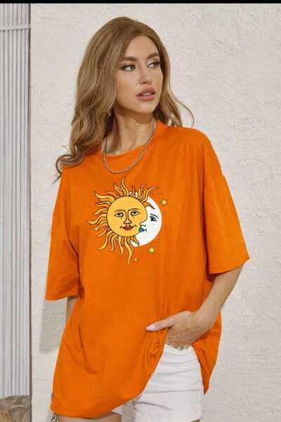 New Shine Sun Moon Printed Orange Unisex T-Shirt