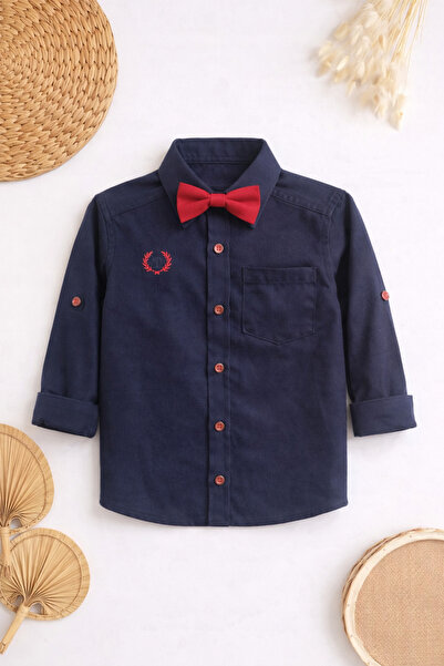 KOKOŞ BEBEK قميص أطفال أساسي باللون الأزرق الداكن وربطة عنق - مجموعة مناسبة ل...