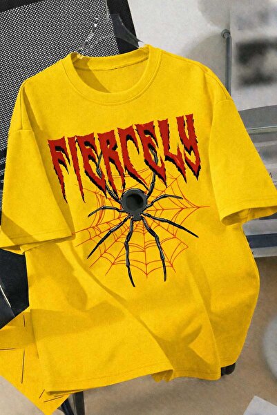 New Shine Fiercely Spider Web Printed Yellow Unisex T-Shirt