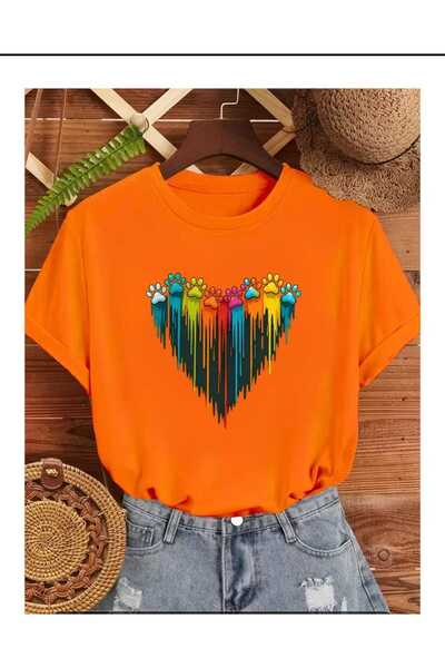New Shine Paw Heart Printed Orange Unisex T-Shirt