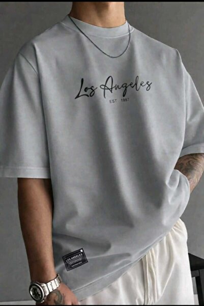 New Shine Μπλουζάκι Unisex με στάμπα Los Angeles est 1997 σε γκρι χρώμα