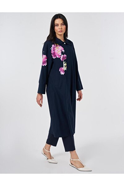 KYR Floral Baskı Detaylı Kap Koyu Lacivert
