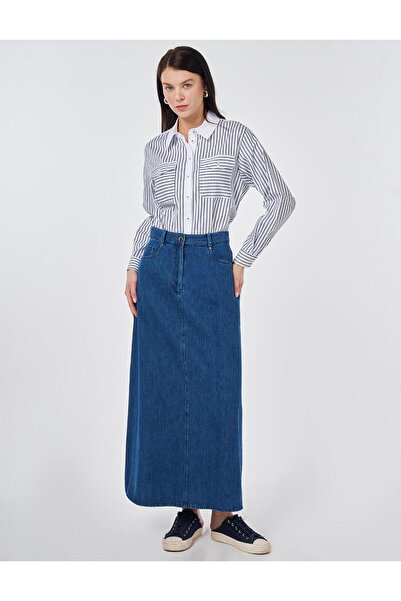 KYR Washable High Waist Denim Skirt Indigo