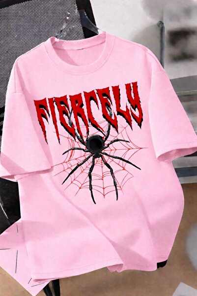 New Shine Tricou unisex roz cu imprimeu Fiercely Spider Web