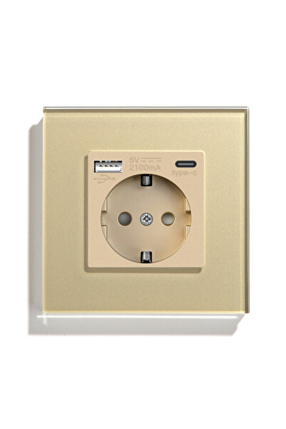 Choice22 مقبس حائط كهربائي من النوع C ذهبي اللون، 86 مم، متوافق مع معايير الا...