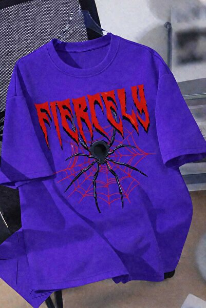 New Shine Μωβ μπλουζάκι Unisex με στάμπα από ιστό αράχνης