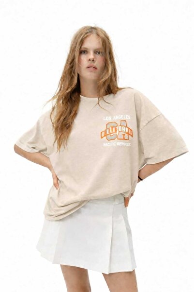 New Shine Tricou unisex bej cu imprimeu Los Angeles California