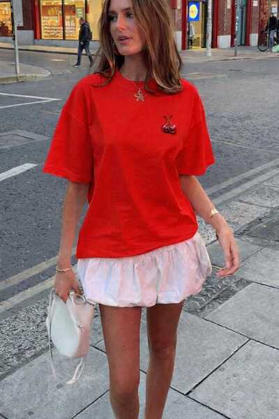 New Shine Tricou roșu unisex cu imprimeu cireșe