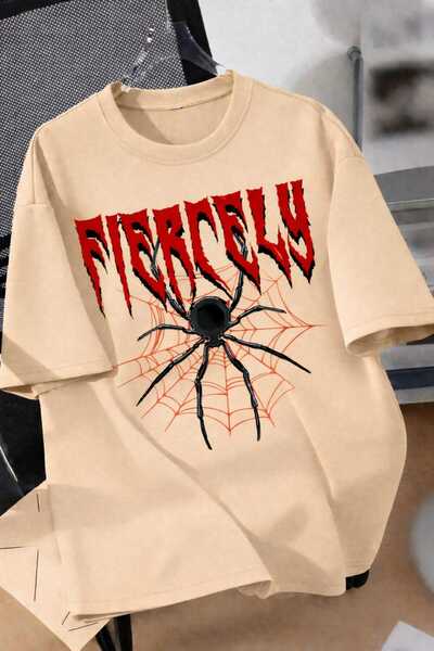 New Shine Fiercely Spider Web Printed Beige Unisex T-Shirt