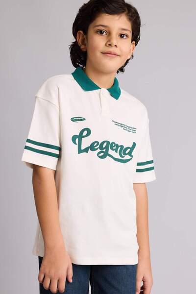 DeFacto Tricou polo supradimensionat cu guler polo și imprimeu cu slogan, cu ...