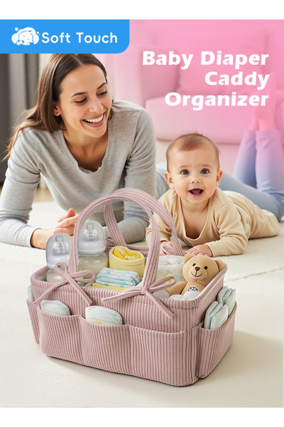 Soft Touch منظم حفاضات الأطفال، سلة حفاضات من قماش الكوردروي لغرفة الأطفال، س...
