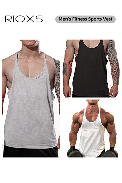 RIOXS Men's 3 Pack Workout Gym Tank Tops, Running Bodybuilding Training Sleev...