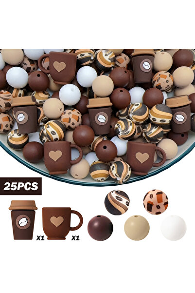 Choice4 مجموعة خرز سيليكون بتصميم القهوة 25 قطعة، مثالية للحرف اليدوية مثل ال...