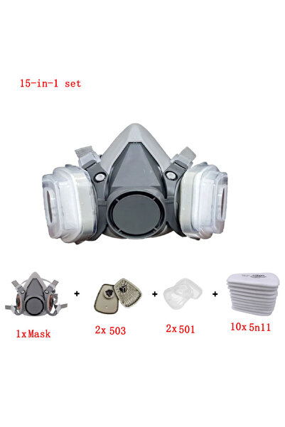 Choice1 طقم 15 في 1 قناع غبار نصف وجه 6200 مع نظارات واقية مزودة بمرشحات جسيم...
