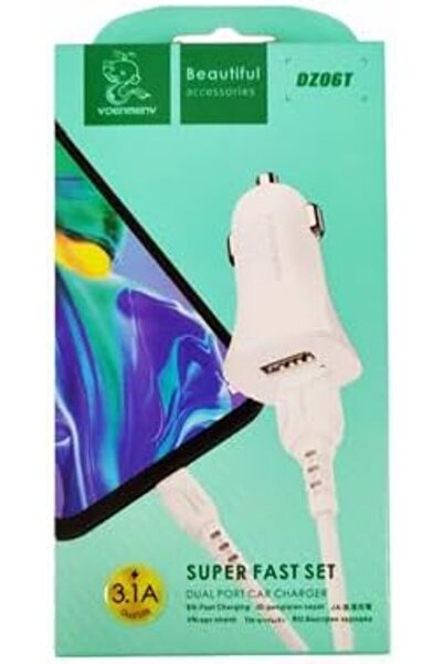 Generic شاحن سيارة Fitto Fast ثنائي المنافذ USB مع كابل من النوع C لأجهزة أند...