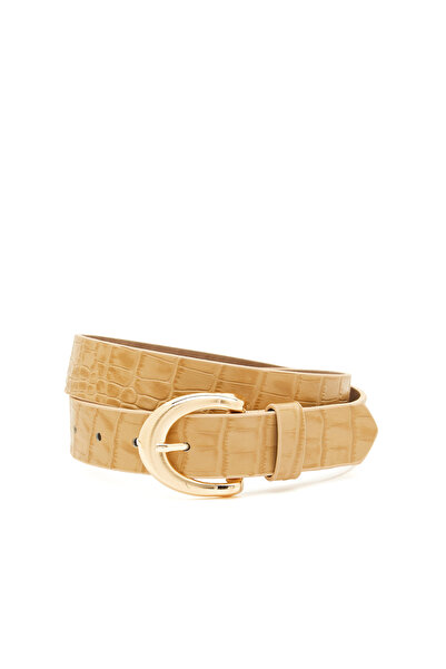 Network Nude Kroko Desenli Kadın Deri Kemer