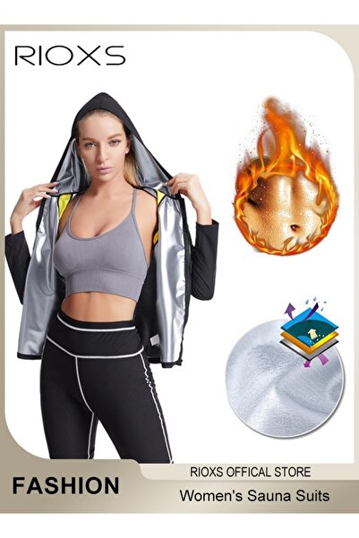 RIOXS بدلات ساونا للنساء، سترات ساونا لشد الخصر للنساء، سترة تدريب لإنقاص الو...
