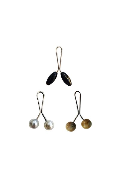 Mestore 3 bucăți eșarfă hijab și agrafă pentru șal alb perlat muștar negru