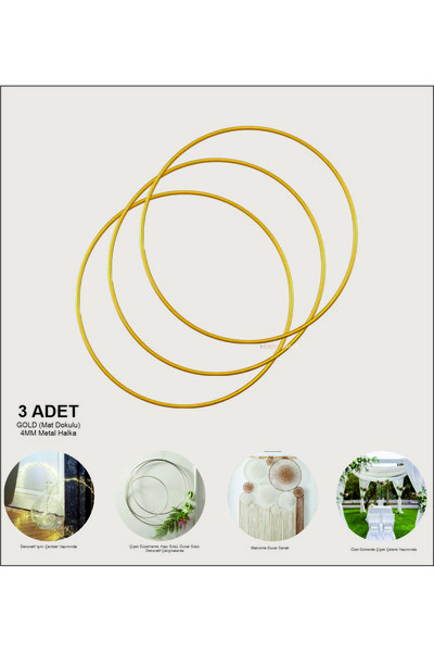 Hobby Craft Makrome Halkası | Dokulu Mat GOLD Metal Halka - 3 ADET 38 cm | Ka...