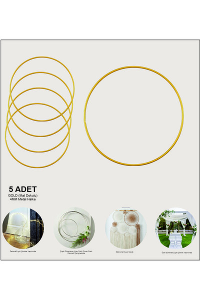 Hobby Craft Makrome Halkası | Dokulu Mat GOLD 5 ADET 30 cm Metal Halka | Kapı...