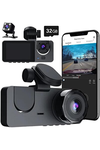 Generic كاميرا LinJie للسيارة بدقة 1080P FHD | مسجل قيادة ثلاثي القنوات مع وا...