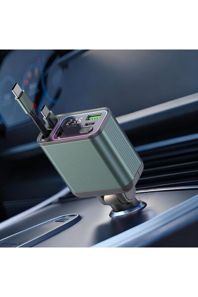 Generic شاحن سيارة قابل للسحب بقوة إجمالية 145 واط مع كابلين مدمجين من النوع ...