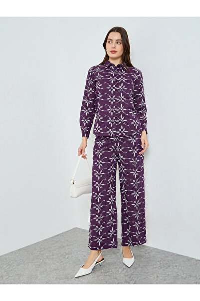 Styli Purple Embroidered Shirt and Trousers Co-Ords