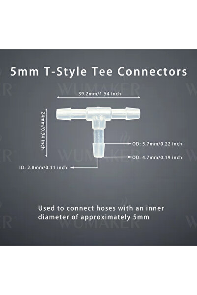 Choice9 وصلات على شكل حرف T مقاس 5 مم، 5 قطع، وصلات خرطوم على شكل حرف T، وصلة...