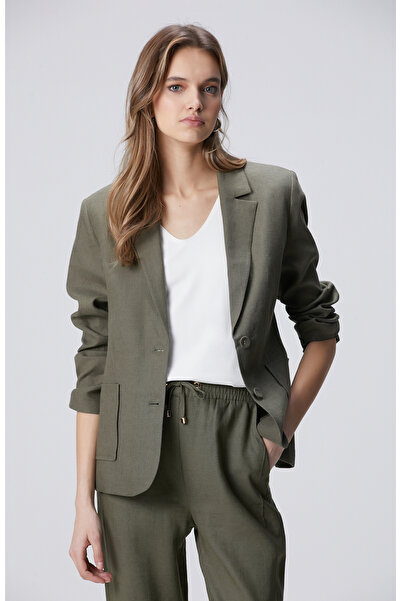 Network Haki Cep Detaylı Keten Ceket