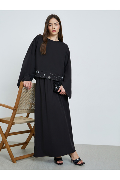 Styli Black Embellished Top and Maxi Skirt Co-Ords