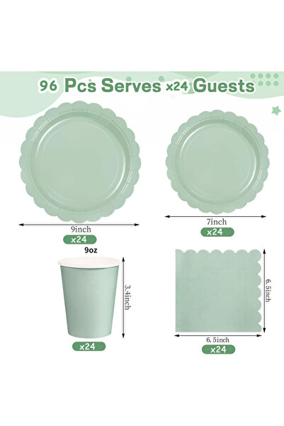 Choice 96 قطعة من أطباق ومناديل ورقية باللون الأخضر الزيتوني، 24 قطعة من لواز...