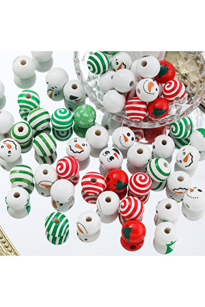 choice2 10 قطع من الخرز الخشبي الأخضر على شكل رجل ثلج، مقاس 16 مم، بنمط 04، خ...