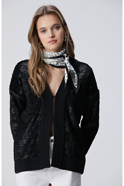 Network Siyah Suni Kürklü Triko Hırka