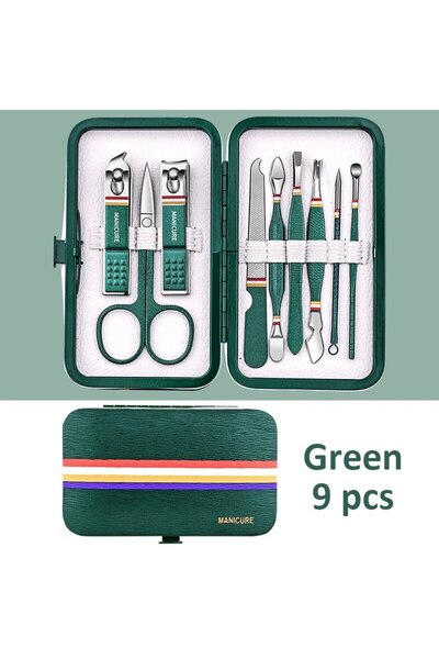 Choice4 مجموعة قص أظافر خضراء مكونة من 9 قطع (9-19 قطعة/مجموعة) مصنوعة من الف...