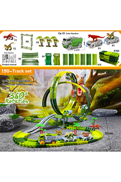 Choice1 مجموعة مسار كهربائي للأطفال مكونة من 190 قطعة، سيارة لعبة ديناصور، أل...