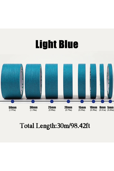 choice2 شريط ورقي مزخرف بنقوش، 8 مم، 30 متر، أزرق فاتح، 1181.1 بوصة، شريط ورق...