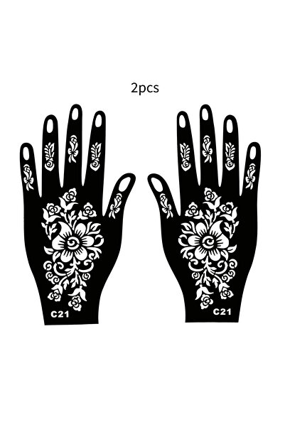 Choice14 C21 2pcs/set Reusable Henna Tattoo Stencils Flower Tattoo Template f...