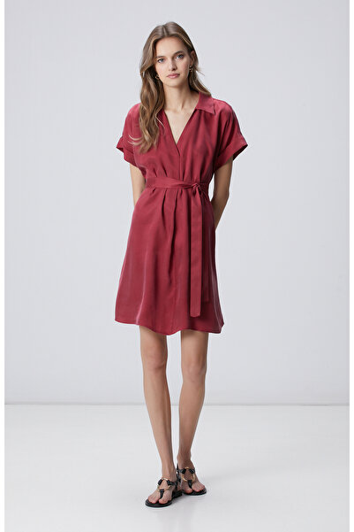 Network Vişne Cupro Mini Elbise