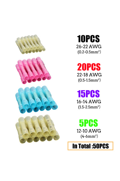 Choice12 50 قطعة من موصلات الأسلاك الطرفية القابلة للانكماش الحراري بألوان مت...