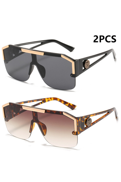 Choice1 2PCSBlackDemi 2PCS New Lion Head Integrated Sunglasses Trendy Large F...