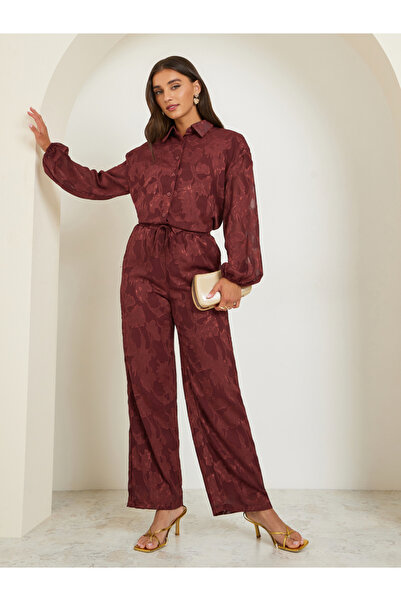 Styli Burgundy Jacquard Shirt and Trousers Co-ords
