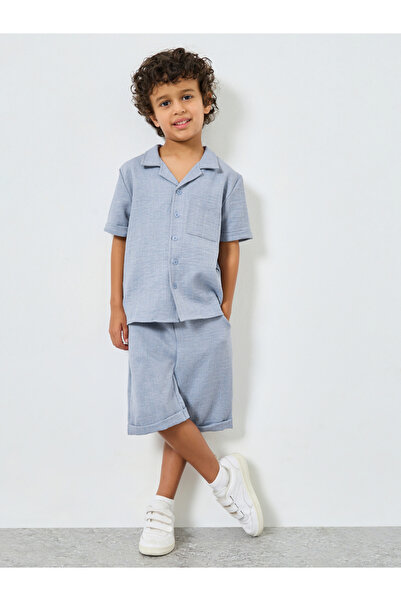 Styli Boys Blue Solid Shirt and Shorts Set
