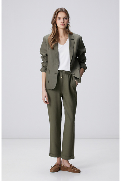 Network Haki Nervür Detaylı Keten Mix Pantolon
