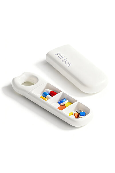 Choice3 علبة حبوب محمولة بيضاء كريمية اللون بثلاثة أقسام، منظم أدوية صغير للس...