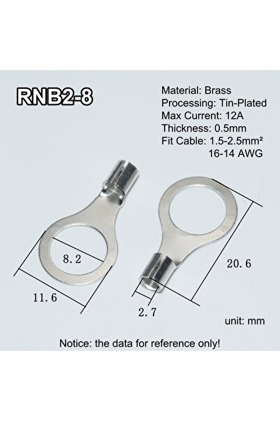Choice23 100 قطعة من موصلات RNB2-8 النحاسية ذات اللون الفضي، 100 قطعة من موصل...