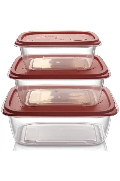 Thirty Three Design Set of 3 transparent casseroles with red lid, plastic, re...
